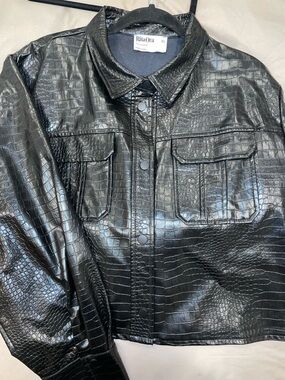Black Faux Croc Leather Jacket - women’s XL